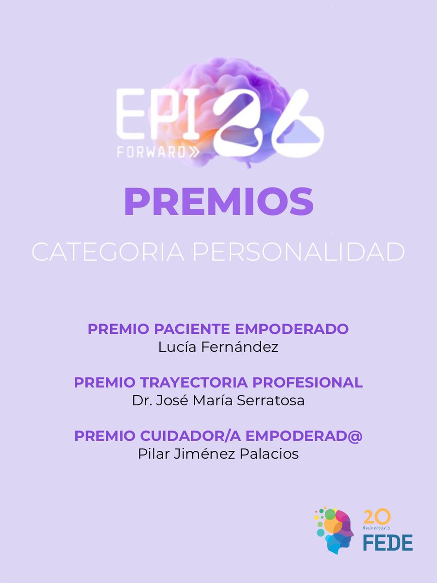 fedeepilepsia's tweet photo. PREMIOS EPIForward 2026 🏆

Reconocimos a Escuela de pacientes, @apoyodravet y @cdkl5spain, el proyecto “Epileptología de Precisión”, Lucía Fernández, Dr. José María Serratosa y Pilar Jiménez Palacios.

En los próximos días os contaremos más sobre cada premiado. https://t.co/EtoviY0C9U