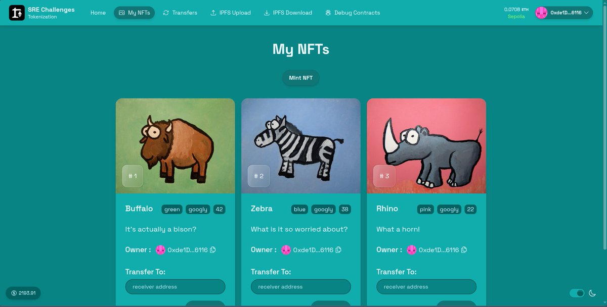 dkyosef200's tweet image. Just crushed my first milestone on SpeedRunEthereum (Challenge 0: tokenization) 

This challenge was the perfect playground to set up my environment, and actually Mint &amp;amp; Transfer NFTs on a live local frontend.

The dev environment is fully prepped. 

#SpeedRunEthereum #Web3