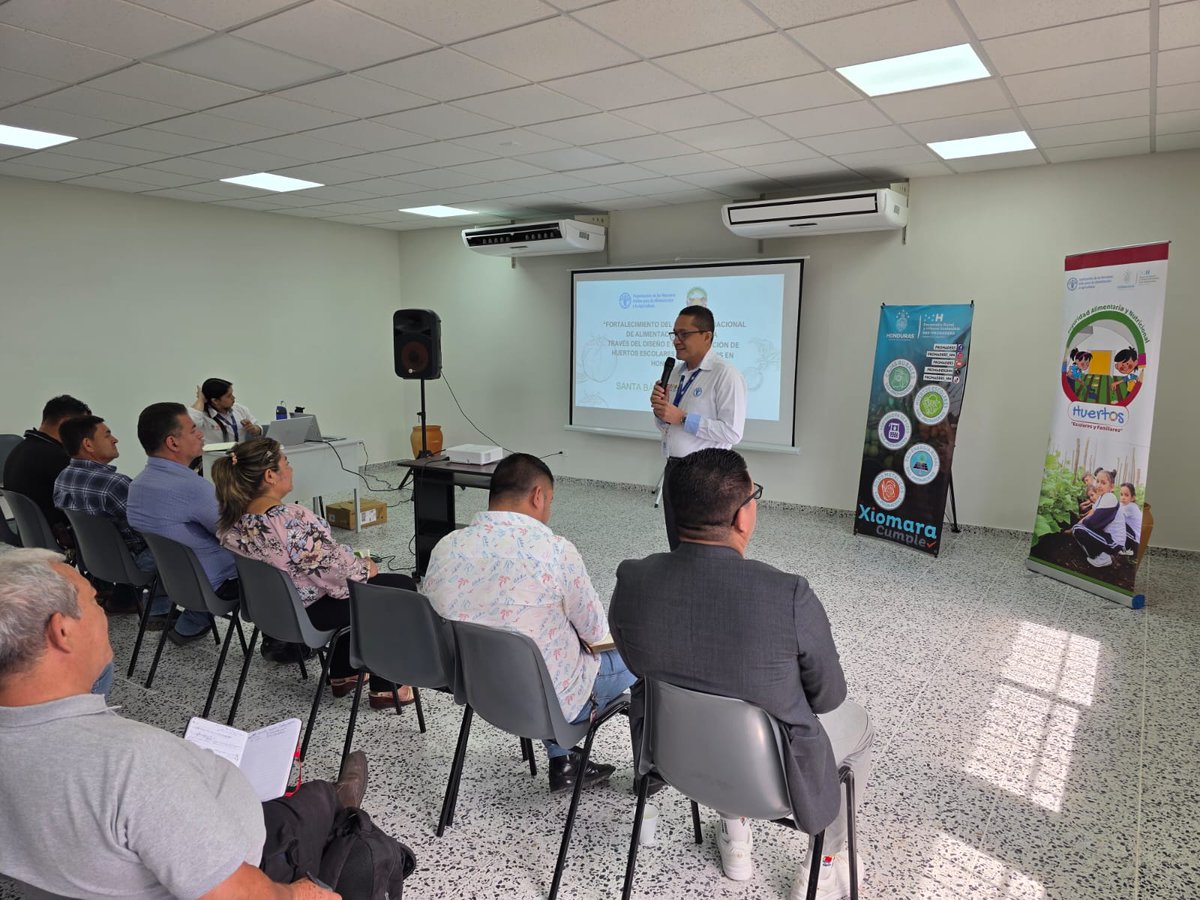 FAOHonduras's tweet photo. 📍Santa Bárbara 
🌱📚 Socialización de  la #CajadeHerramientas del proyecto #HuertosEscolaresPedagógicos con distritales de 18 municipios de Santa Bárbara, 2 de Cortés y representantes departamentales. ¡Avanzamos por una educación sostenible! 🌿✨
@saghonduras 
@Seduc_HN https://t.co/hy3pNLwHmH