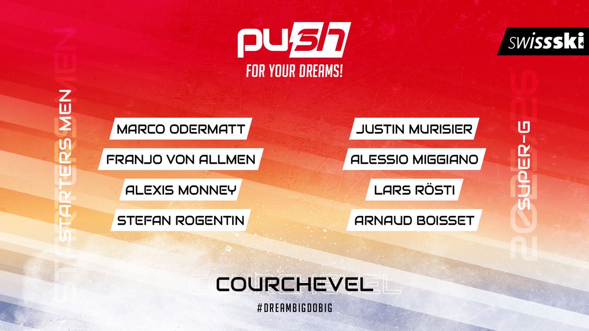 swissskiteam's tweet image. Das #swisskiteam Aufgebot der Männer für die Super-G-Rennen in Courchevel von diesem Wochenende😃🔥
#push #worldcup