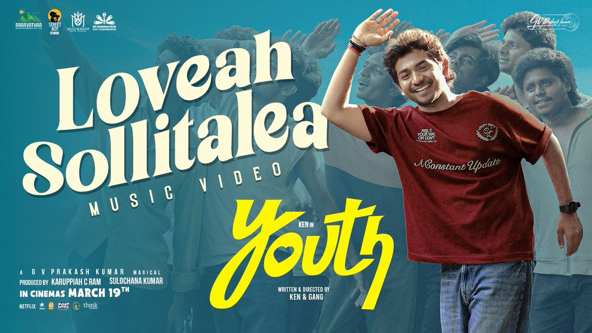 You vibed to ‘Mutta Kalakki’… 🎧🔥
Now brace yourself for the exhilarating, electrifying dance treat 💥

“Love Ah Sollitalea” from #Youth – Pakka dance number from Ken &amp; gang, is out now 🕺💃
🔗 youtu.be/_6NkHzf4zfM

#Youth - Hitting theatres worldwide on MARCH 19 💥🧨