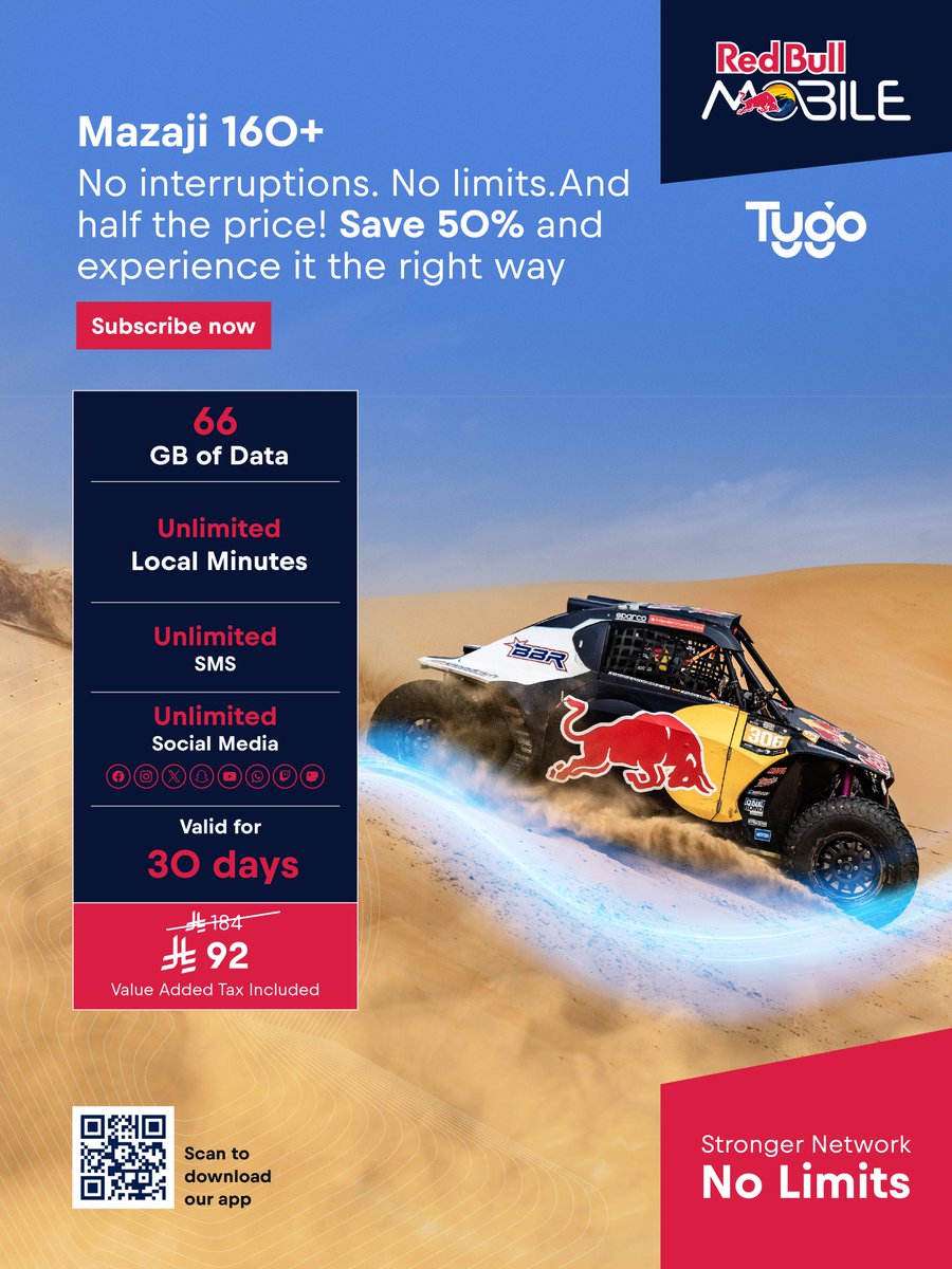 redbullmobileSA's tweet photo. For those who prefer being online all day long. Enjoy Mazaji 160+ with 50% off and stay connected without interruptions.​
Subscribe now on the Tygo app ⚡️​

https://t.co/n1yVVfQF1q

#RedBullMOBILE #saudiarabia https://t.co/md1V0bhuYY