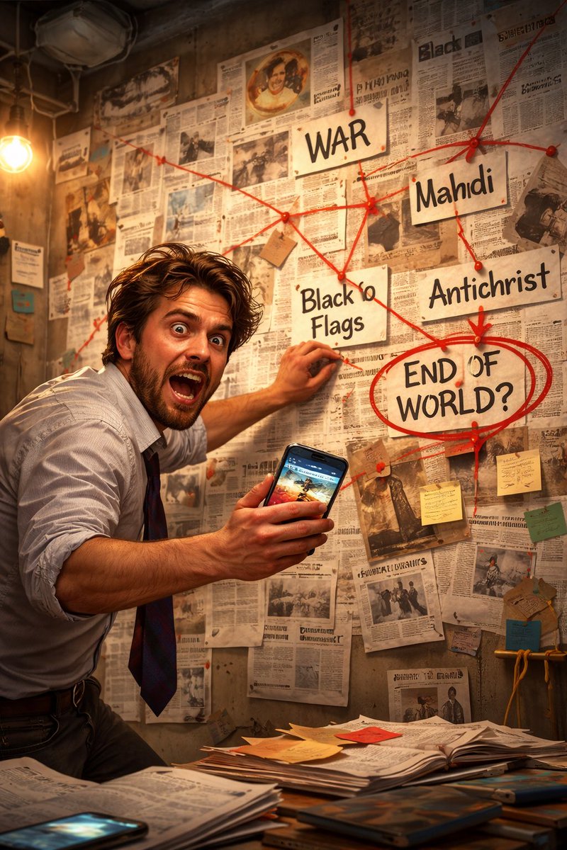 وظيفة الإنترنت الجديدة:
محلل علامات الساعة.

أي خبر عاجل…
يتحول فورًا لتحليل عن نهاية العالم.

المشكلة ليست أن الساعة ستأتي،
المشكلة أننا دائمًا متأكدون أننا نعيش الحلقة الأخيرة من التاريخ