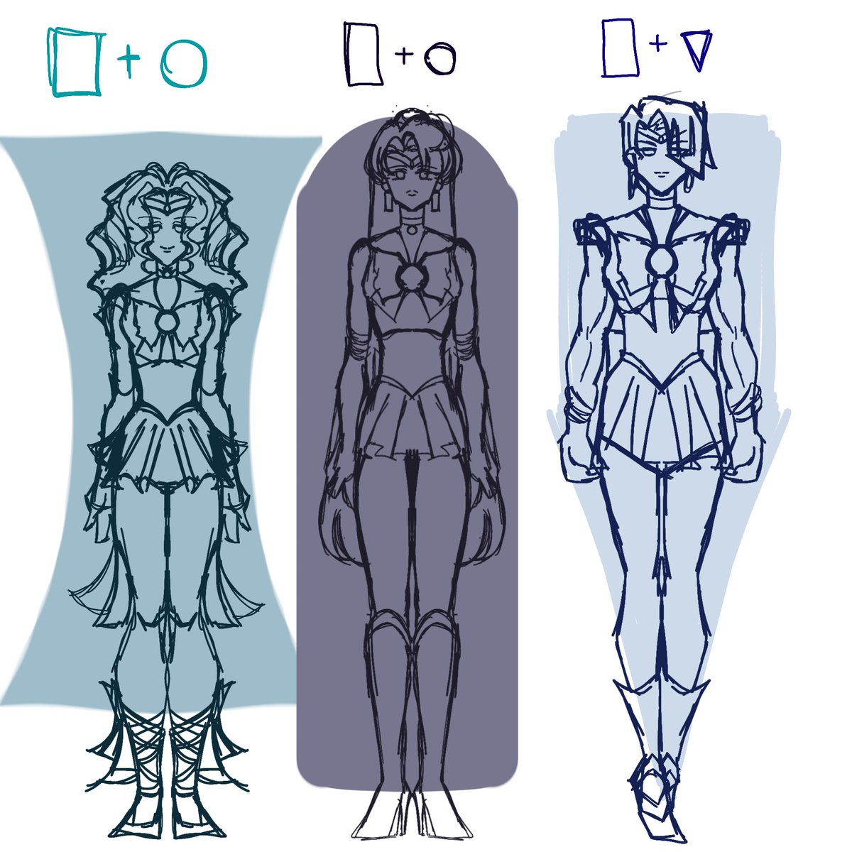 twilight_2206's tweet photo. Tried shape language to Sailor Moon characters since I've always thought that all the characters have the same body type. This was definetly fun to do ^^. #SailorMoon #anime #manga #characterdesign #shapelanguage #セーラームーン https://t.co/wq6Up6DGgD