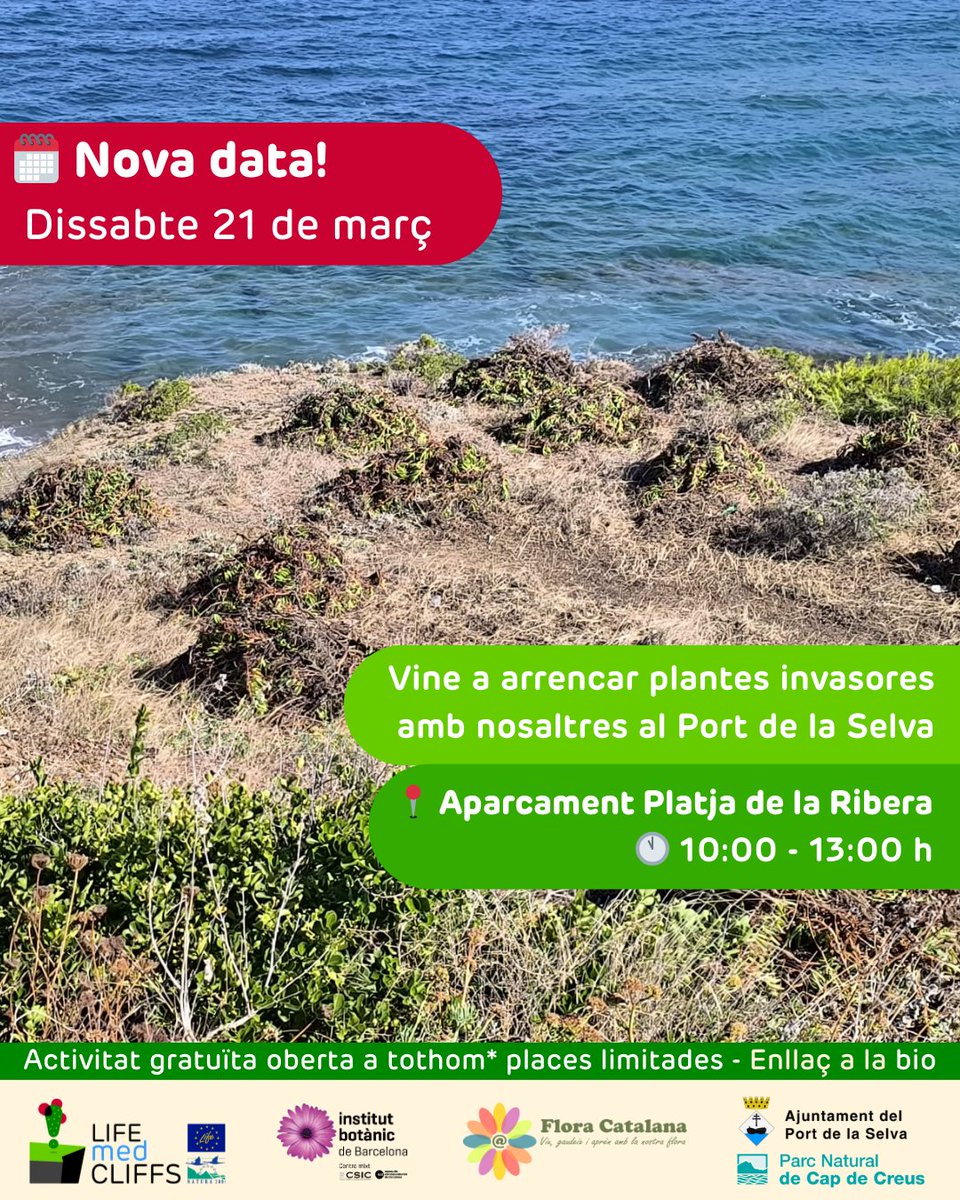 LIFEmedCLIFFS's tweet photo. Degut al temps inestable s'ha posposat l'activitat d'erradicació de plantes invasores al Port de la Selva al dissabte 21 de març. 

✏️Inscripcions: https://t.co/0dE13t9dEe

📰Més informació a: https://t.co/iKFsJUYcd9 https://t.co/BI9nofq1He