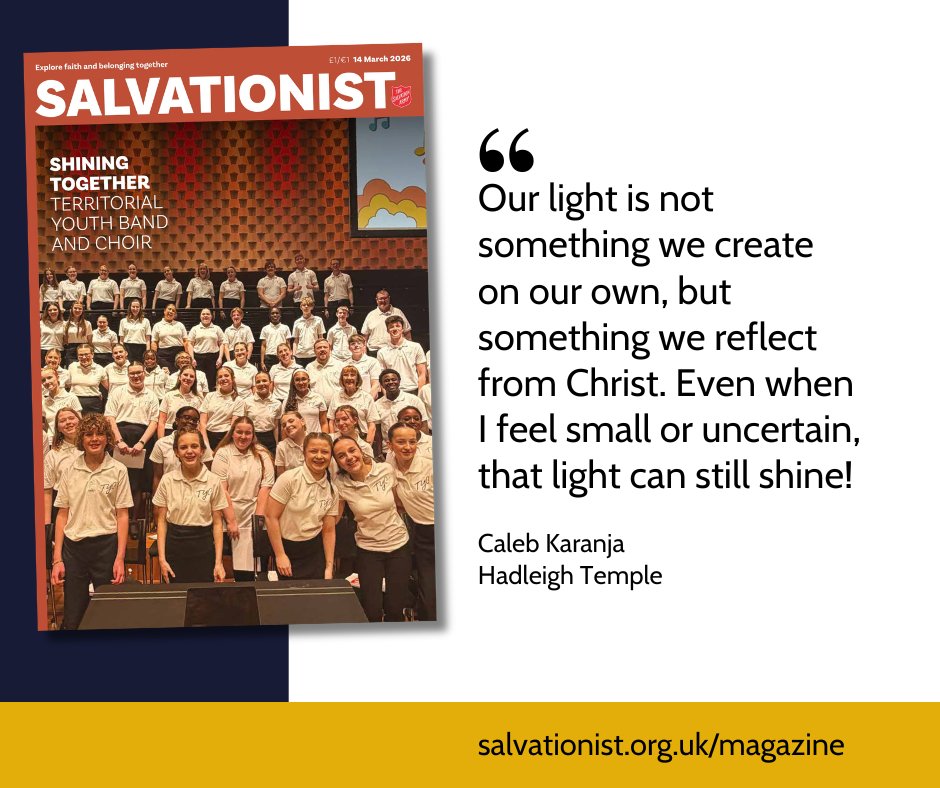 Read all about Territorial Youth Band and Choir as we hear from young musicians shining their light together in this week's issue of Salvationist.

Subscribe to the magazine or read articles from the issue online: salvationist.org.uk/magazine.