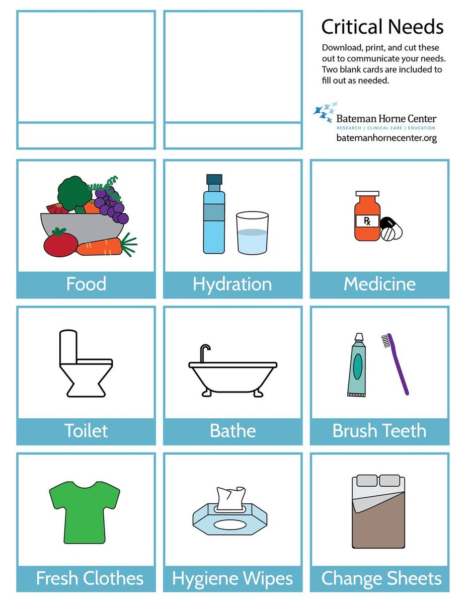 OpenmedfCanada's tweet photo. From the OMF-supported MERC with @BatemanHorne: During a crash, #pwME may struggle to think or communicate clearly. Cards help patients point to needs like water, pain, light sensitivity, or emergencies.

Find these cards in our Crash Survival Guide: https://t.co/GwZfudI65C https://t.co/KAC9IvzWKa