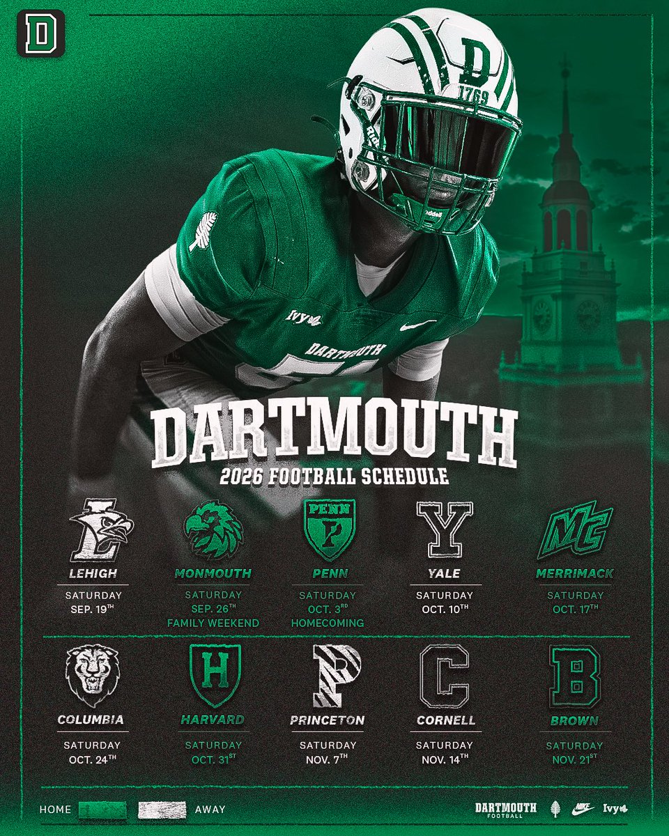 DartmouthFTBL's tweet image. Mark your calendars, the 2026 schedule is HERE📆 

dartsports.co/FB26Schedule

#GoBigGreen | #TheWoods