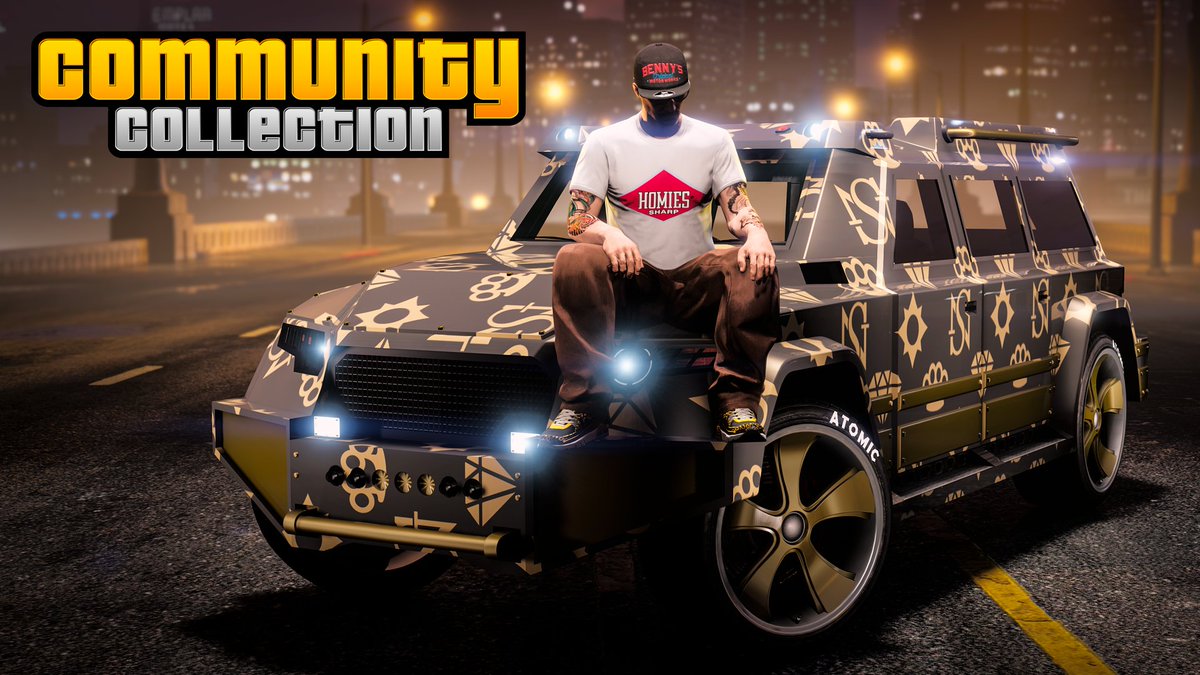 Plus, complete all Weekly Challenges over the next 3 weeks to get the Community Collection, which includes the Homies Sharp Tee, Benny’s Fitted Cap, plus new Knuckleduster and Sessanta Nove Monogram liveries for the HVY Nightshark: rsg.ms/40ed404
