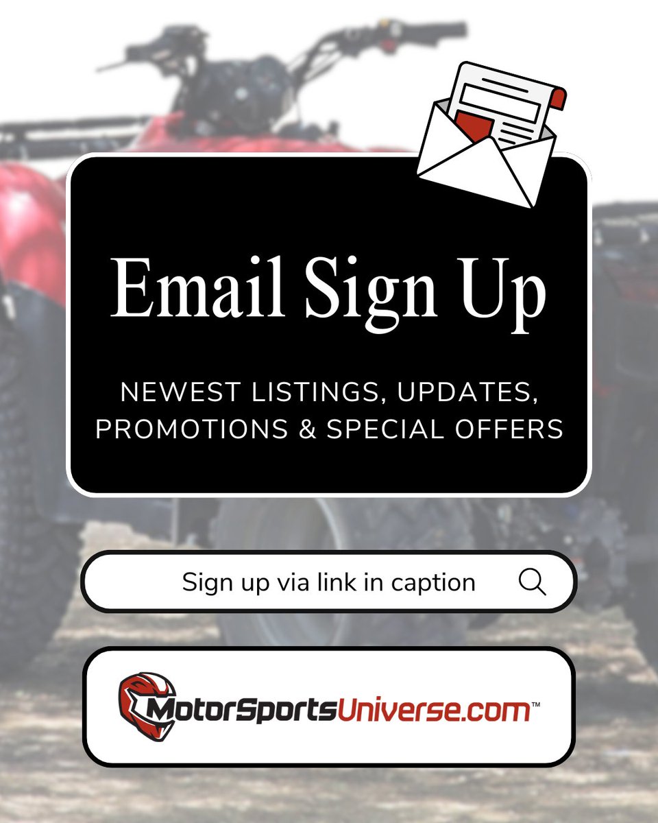 MotorSportsUV's tweet image. Get the latest info in your inbox! 📫

Don't miss out on newest listings, updates, and promotions! Sign up here! ⬇️
ow.ly/7Weq50Yp9Re

#MotorSportsUniverse #PowersportVehicles #ATVs #MotorSports
