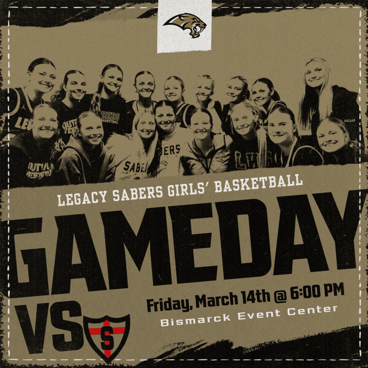 LEGACYGBB's tweet photo. State Tournament Day 2 has the Sabers taking on the Shanley Deacons! 6 PM...be there!! Let's Go Sabers! https://t.co/mglALQgZkK