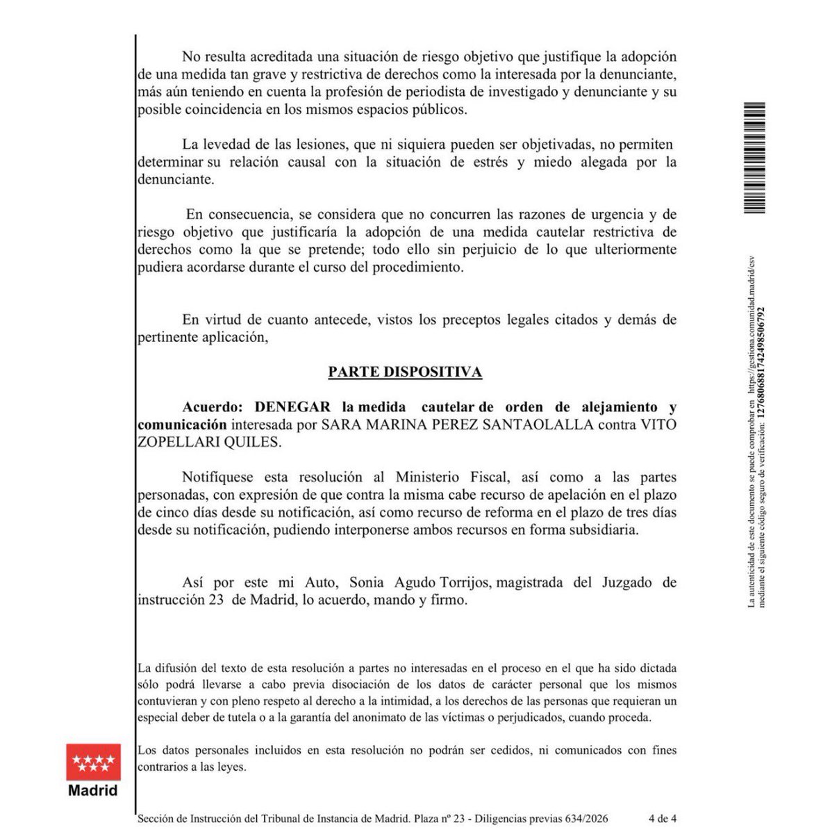 _Juanking_'s tweet photo. @maripaz1971 @_Spidi_10 @ml_antonio @NoaGresiva @SarahPerezSanta @cuatro No vas a conseguir que yo Haga el ridículo aquí la Única que está haciendo el Ridículo eres TÚ. Aquí tienes el Auto Judicial con su CSV. “La levedad de las lesiones que ni si quiera pueden ser Objetivadas […]” la Otro era el informe del Médico forense del Juzgado que se filtró. https://t.co/w8mqV0kn2H