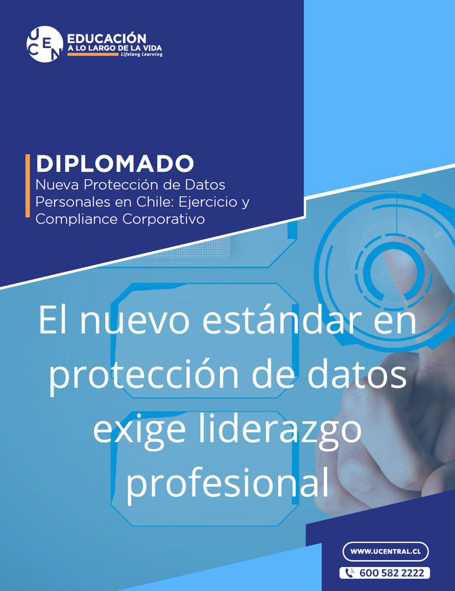 Chile ya enfrenta un nuevo estándar en protección de datos personales.
Más exigencia en compliance, gobernanza y gestión de riesgos.
Prepárate con el Diplomado “Nueva Protección de Datos Personales en Chile” de la U. Central.

📅 Inicio: 29 de mayo
