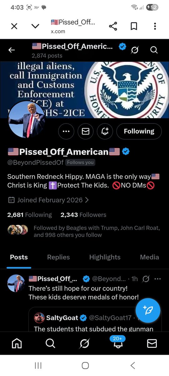 Let's help this Southern Redneck Hippy find some new friends 
CHRIST IS KING 
<a href="/BeyondPissedOf/">🇺🇸Pissed_Off_American🇺🇸</a> 
F&amp;r
🇺🇸