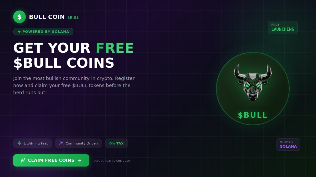 bullcointokens's tweet photo. π $BULL is launching soon on Solana! π
Register now at https://t.co/HOIgCX0vfu to secure your spot for the free airdrop and be among the first to receive $BULL tokens before the public launch!
#crypto #bullishcoin https://t.co/SDVXNzB9SA