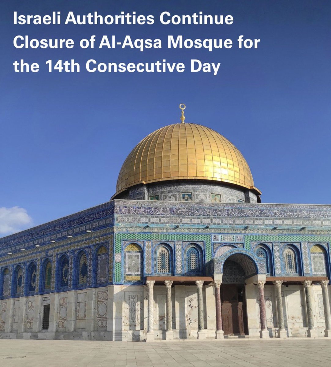 abdullahanjari's tweet photo. تُغلق إسرائيل المسجد الأقصى أمام المسلمين لليوم الرابع عشر على التوالي خلال رمضان في إجراء غير مسبوق منذ ٦٧.

تتذرع إسرائيل بالحرب الإقليمية لتبرير منع المسلمين من دخول الأقصى، بينما تسمح للمستوطنين باقتحامه وتأدية صلواتهم.

بكل هدوء، تُحوِّل إسرائيل المسجد الأقصى إلى كنيس يهودي. https://t.co/yAUCkqfDht