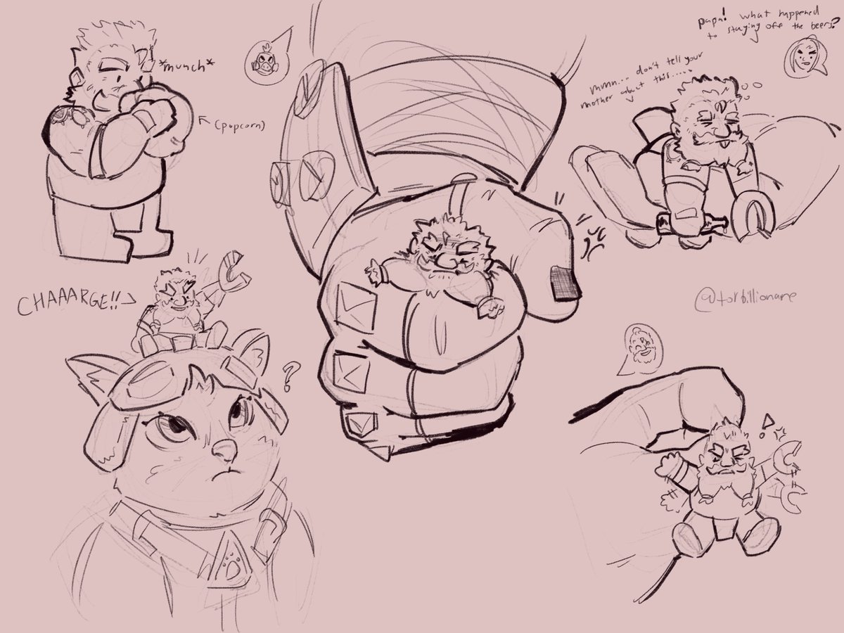 wanted to make something cute and silly, heres some doodles of torbjorn if he was pocket sized. i used photos of hamsters for reference lol
