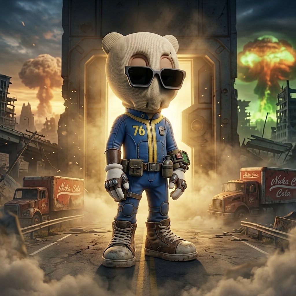 DG0DNFT's tweet photo. Been grinding Fallout 76 lately… honestly just training for the day TRUMP decides to press the big red button. 🛑☢️
At least in Appalachia, I can craft a hat out of tin foil and survive the apocalypse. 😎💣
#FalloutPrep #NuclearReady #Ps5 #AKCB #Nuke #War #GameReady https://t.co/I05JP46BLL