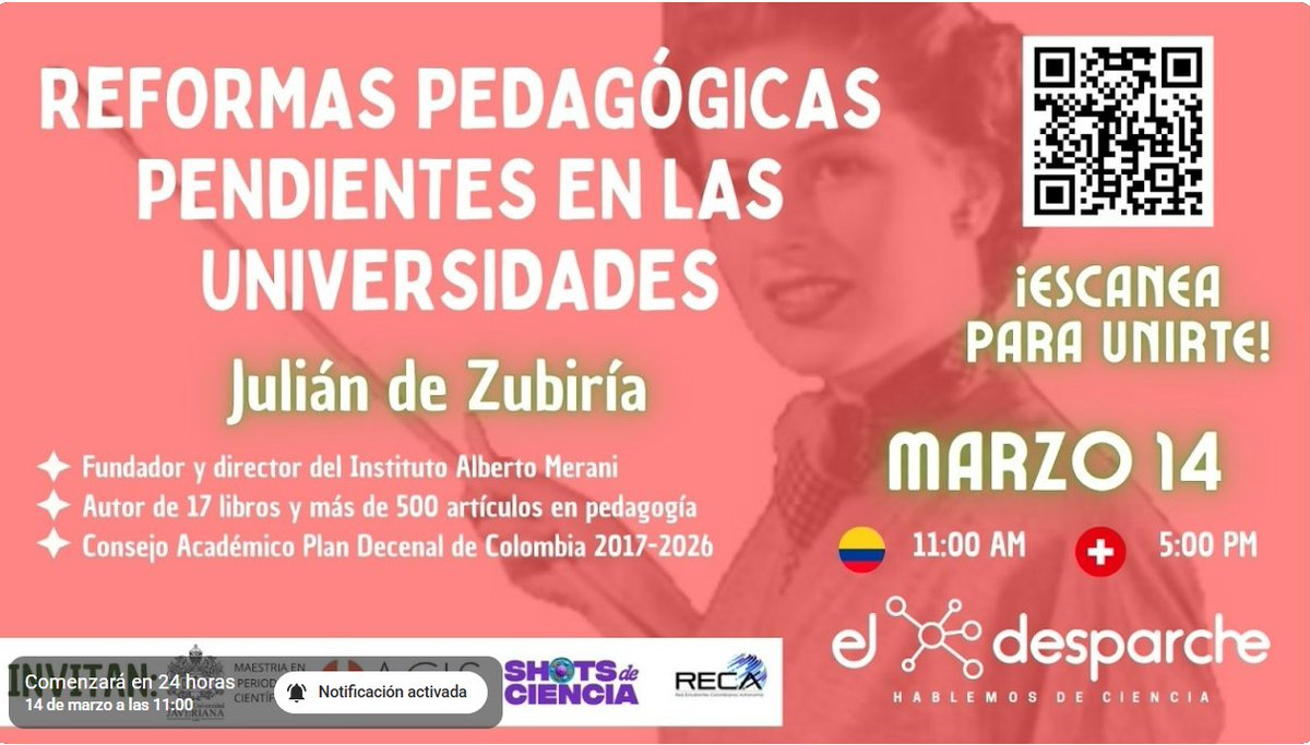 juliandezubiria's tweet photo. La Asociación Colombiana de Investigadores en Suiza (ACIS) ha organizado una conferencia titulada: Las reformas pedagógicas pendientes en la universidad. Será virtual y de asistencia libre. Mañana sábado a las 11 a.m. hora colombiana en el siguiente link: https://t.co/QV5TsUzF2g https://t.co/ecl98L6pCb