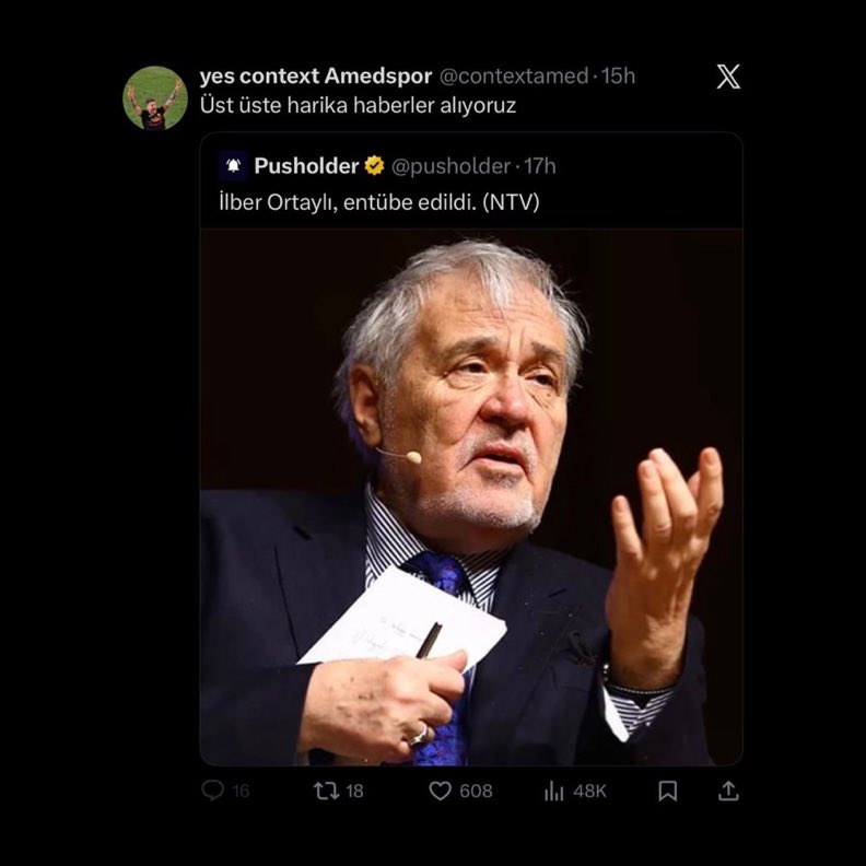 Amedsporlu bir hesabın vefat eden İlber Ortaylı hakkında yaptığı paylaşım:
Bu teröristin ters kelepçe alınmasını istiyorum! <a href="/EmniyetGM/">Türk Polis Teşkilatı</a>