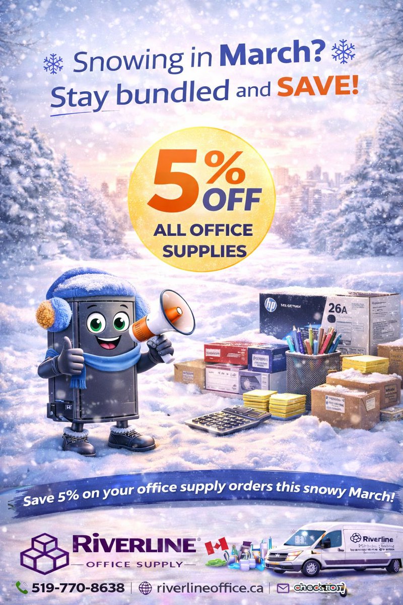 Riverlineoffice's tweet image. March snowstorm? Perfect time to stock up! ❄️

Get the office supplies your business needs while enjoying great savings this snowy season.

📦 Reliable supplies
💼 Perfect for businesses
🇨🇦 Proudly serving local businesses

📞 519-770-8638
🌐 riverlineoffice.ca
#SnowInMarch