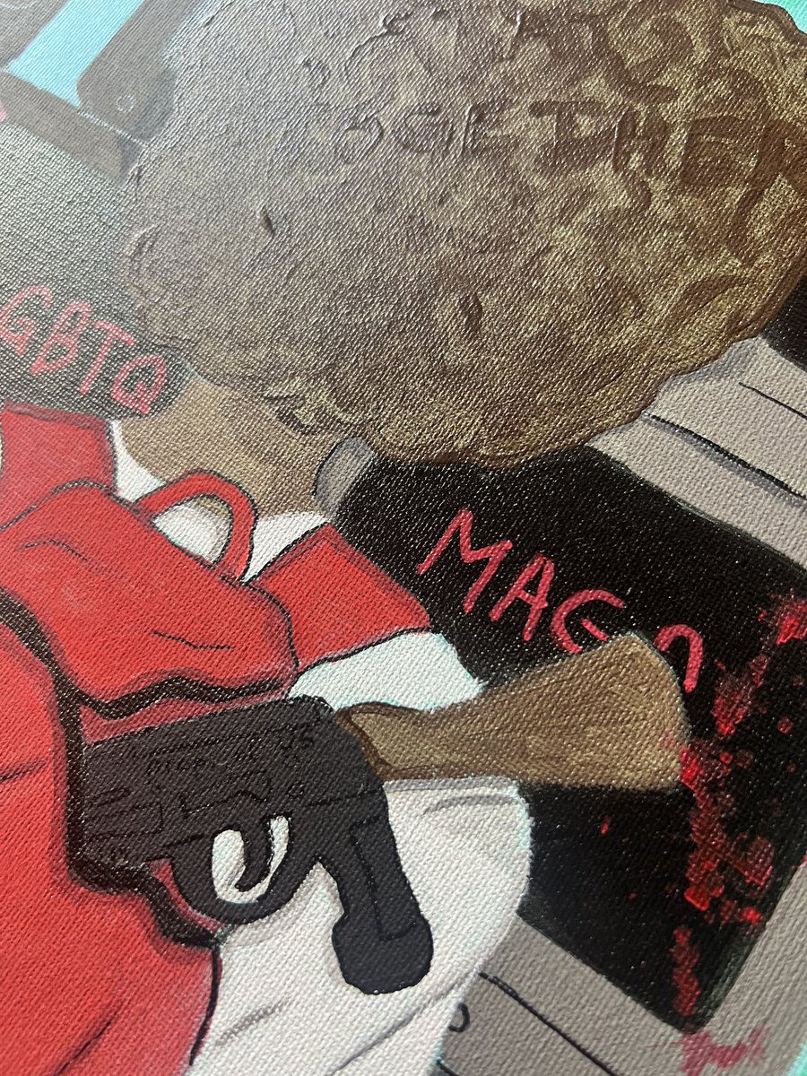 MrLuckyPaint's tweet photo. “Deceptive Tool” 

18x24 Acrylic on canvas

This piece was inspired by @wale Attention Deficit album cover. Love the artwork so I decided to put my own spin on it depicting what I’ve grown to see American culture become. 
Won’t explain this piece in great detail.

#America #art https://t.co/vGvvhO06KP
