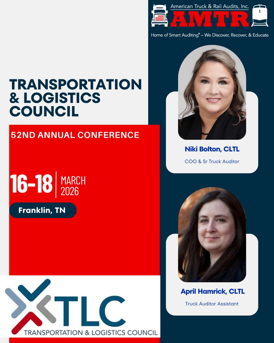 AMTRInc's tweet photo. Looking forward to the Transportation &amp; Logistics Council 52nd Annual Conference! 

AMTR is proud to support this year’s event as a Silver Sponsor, continuing our commitment to education, industry collaboration, and excellence in after-payment freight cost auditing. https://t.co/gO2aDxclHV