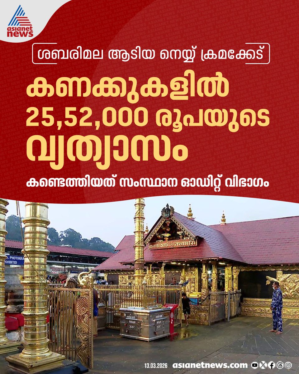 AsianetNewsML's tweet image. ശബരിമല ആടിയ നെയ്യ് ക്രമക്കേട്; കണക്കുകളിൽ 25,52,000 രൂപയുടെ വ്യത്യാസം

🎥 youtube.com/watch?v=4wExBt…

#Sabarimala #Controversy