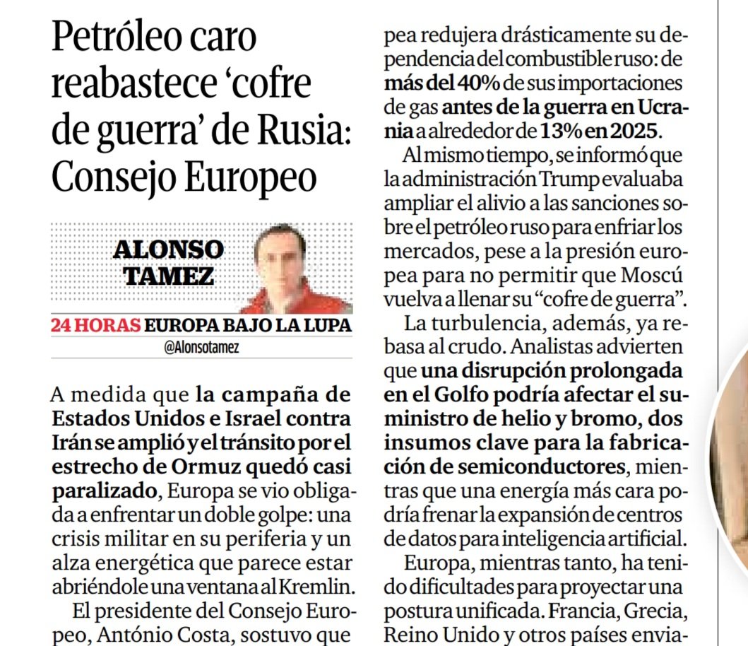 Alonsotamez's tweet photo. "Putin reaccionó de inmediato al sugerir que Moscú está dispuesto a retomar vínculos energéticos de largo plazo con Europa, pese a que la UE redujo su dependencia del gas ruso de más del 40% antes de la guerra en Ucrania, a cerca de 13% en 2025."

Mi nota en @diario24horas 🗞