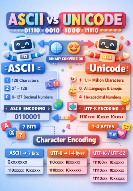 _Kshitiz_Garg_'s tweet photo. 🚀 Challenge 4 – Towards Scalable Backend Design
Section 1: Data Representation in Computing
https://t.co/Z5PEqeMRpV
Part 4: Character Sets vs Character Encodings (ASCII and Unicode)
#ComputerScience #Binary #HowComputersWork #TechFundamentals #DigitalSystems #TechTwitter https://t.co/rEGxKG4e2P