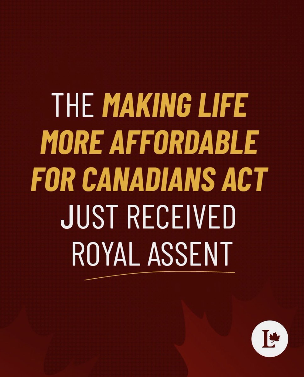 Great news! The Making Life More Affordable for Canadians Act, has officially become law.
 
What does this mean for you? 
✅ A middle-class tax cut saving Canadians up to $420 per person
✅ GST removed for first-time home buyers on new homes up to $1 million
✅ Lower gas prices
