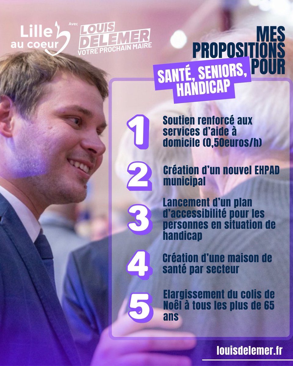 DelemerLouis's tweet photo. Prendre soin des plus fragiles, c’est aussi prendre soin de notre ville !

Avec #LilleAuCoeur, nous voulons une ville plus attentive aux seniors, plus accessible aux personnes en
situation de handicap et plus engagée pour la santé de tous.

Parce que prendre soin des Lillois, c’est préparer l’avenir de #Lille 💙