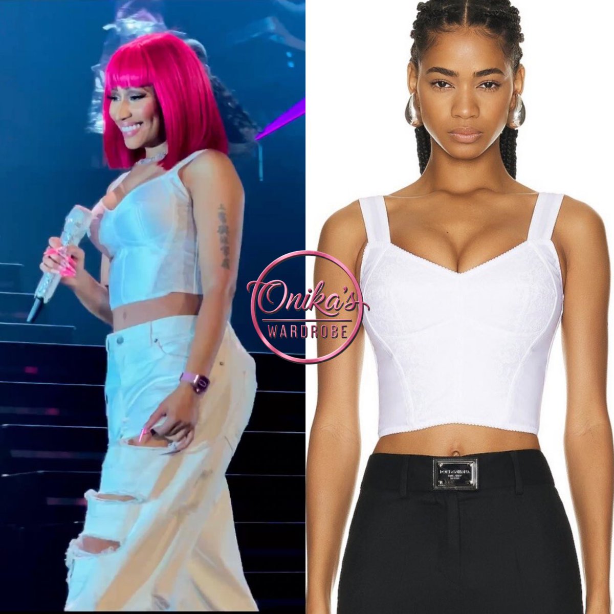 onikaswardrobe's tweet photo. Pink Friday 2 World Tour: DolceGaBARBIE (2024)💞🎀
Nicki Minaj wearing a White @dolcegabbana Shaper Corset Bustier In Lace & Jacquard($975) w/ Dolce & Gabbana Used-effect jeans + a custom glove.
#nickiminaj #fashion #style
#fashion #dolcegabbana #pf2wt
#onikaswardrobe https://t.co/nGgMbJ90i0