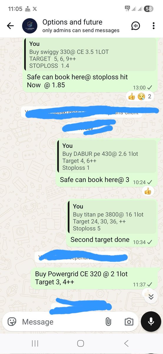 Gourav1104's tweet image. March month  #options_premium group 15 call / put hit 
Today options premium group put /Call  (PE/CE) HIT 
#TATAPOWER CE  1.8 to 5.5  ( 1 lot profit book ₹5365)  (205% rutun )
#Powergrid CE  2 to 3.7  (  ₹3230  profit book 1lot)
#Dabur  pe  2.6 to 3.5
#Titan pe 16 to 30