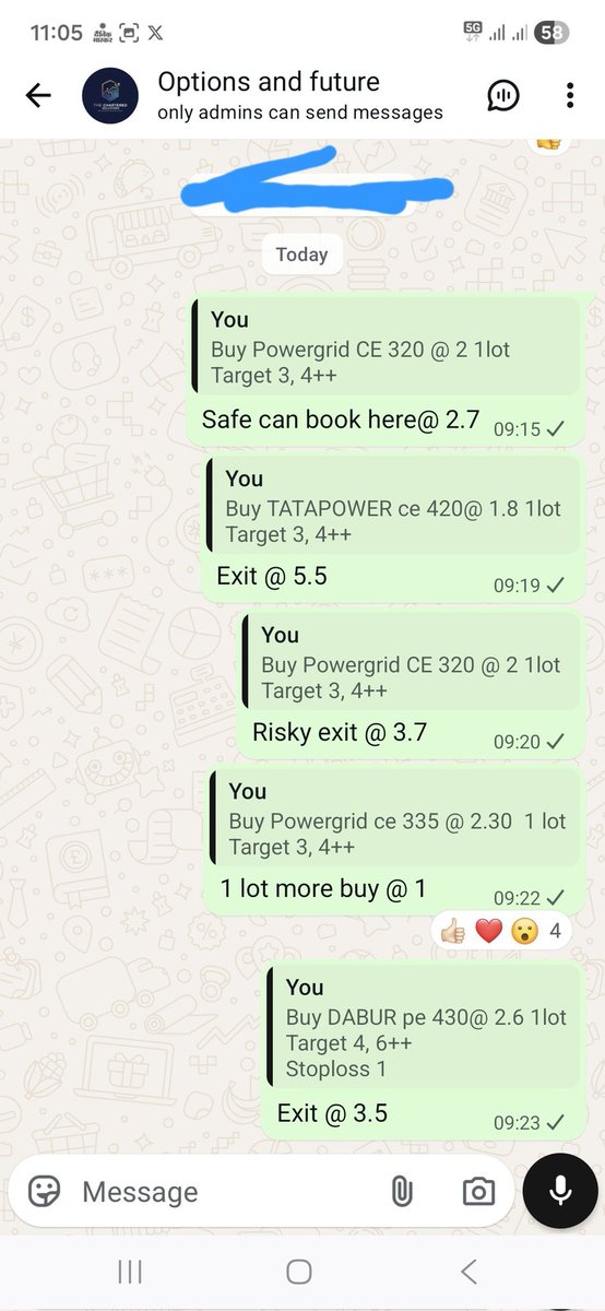 Gourav1104's tweet image. March month  #options_premium group 15 call / put hit 
Today options premium group put /Call  (PE/CE) HIT 
#TATAPOWER CE  1.8 to 5.5  ( 1 lot profit book ₹5365)  (205% rutun )
#Powergrid CE  2 to 3.7  (  ₹3230  profit book 1lot)
#Dabur  pe  2.6 to 3.5
#Titan pe 16 to 30