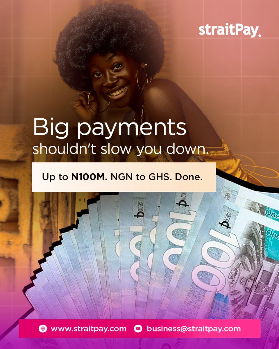 straitpay's tweet photo. straitPay lets you move up to ₦100M per NGN to GHS transfer: clear rates, no unnecessary delays, and settlements you can count on.

Built for suppliers, bulk payments, and businesses operating at real scale.

Try straitPay Business today - https://t.co/OTV5TRV306 https://t.co/VR89QmtK5v