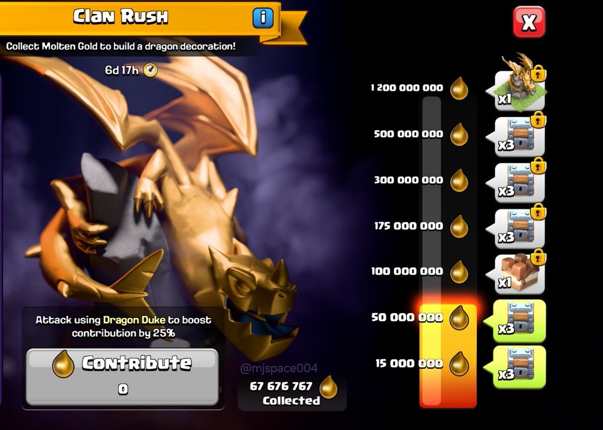 mjspace004's tweet photo. Unique Milestone achieved by our Clan In Clash of Clans, Clan Rush Event.
Look at the Total collected Amount.

#clashofclans #clanrushevent #67meme https://t.co/B9BYCZEoAI
