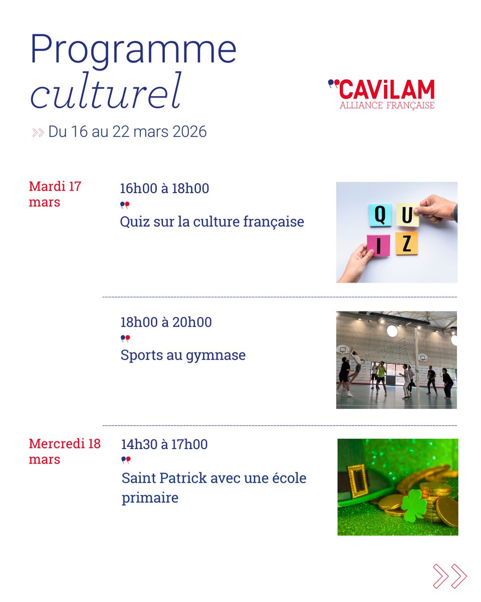CavilamAF's tweet image. Découvrez le programme culturel du 16 au 22 mars 2026.
#programme #culturel #CAVILAM #AllianceFrançaise #vichy #allier #auvergne