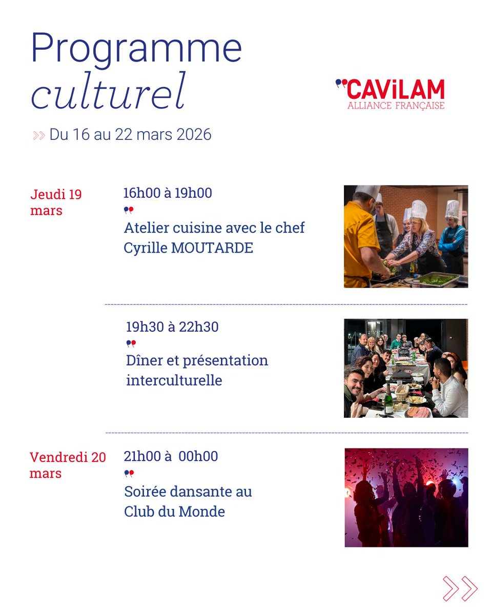 CavilamAF's tweet image. Découvrez le programme culturel du 16 au 22 mars 2026.
#programme #culturel #CAVILAM #AllianceFrançaise #vichy #allier #auvergne