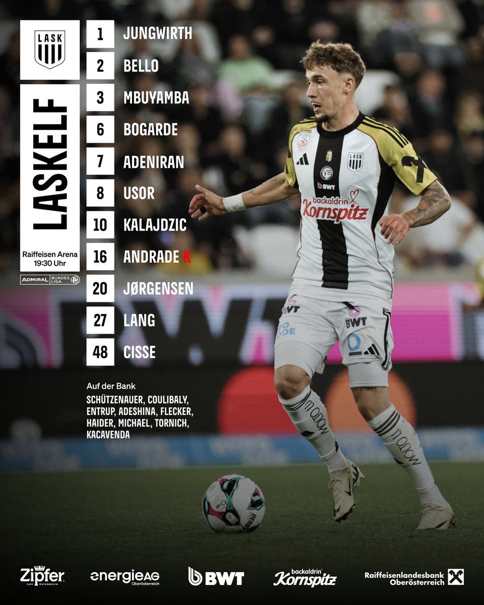 LASK_Official's tweet photo. Unsere Start-1⃣1⃣ für das heutige Heimspiel ⚫⚪ #ASKHTB https://t.co/q02EDiApI0