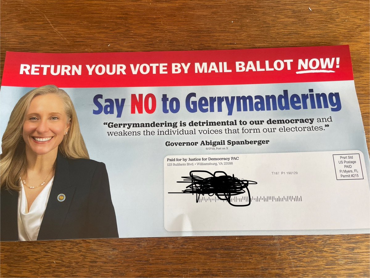 peterjhasson's tweet photo. Clever mailer opposing Democrats' Virginia gerrymandering power grab https://t.co/1CIPUmxdHQ