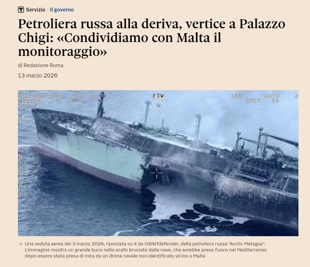 Zelensky accusato di aver bombardato una petroliera russa carica di gas nel "mare nostrum" ed il govero che fa? Monitora la sostituzione!
Basta soldi e armi a sniffolo! Fa quel cazzo che gli pare a casa nostra!