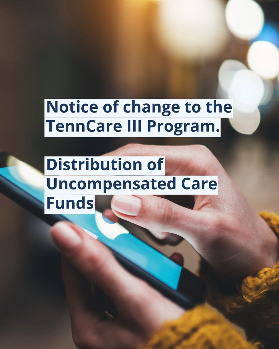 TennCare's tweet photo. TennCare will be making modifications to the distribution methodology for uncompensated care funds for qualifying hospitals. These changes will become effective May 11, 2026.

To learn more visit https://t.co/5Jjj5XzgBA https://t.co/ivLi6Tq0j2