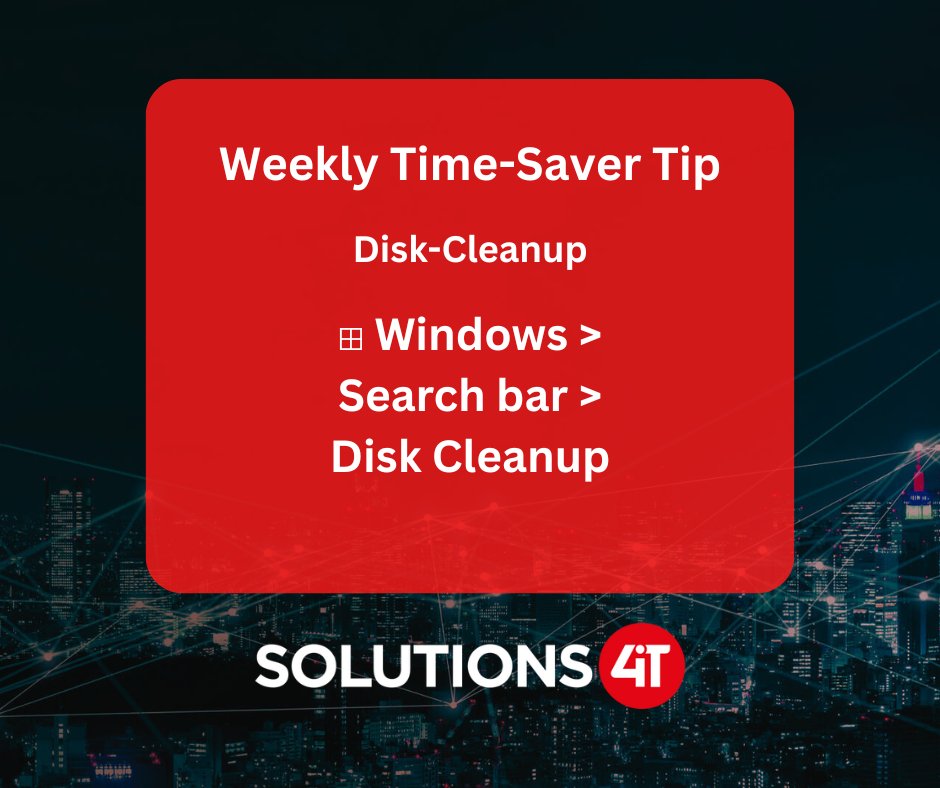 solutions4it's tweet photo. Disk Cleanup is a built-in utility in Windows. So if you don't know about this being on your laptop/pc, this is a must. 

Your device will run quicker when you delete files/apps that are no longer needed, and it also saves time compared to finding the files yourself manually. https://t.co/1GC63cXpiG