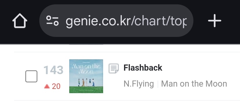 NFiaofficial's tweet photo. Flashback ranks #143 again in Genie real time chart for 12:00 AM KST! 

#엔플라잉 #NFlying #플래시백 #Flashback 

@NFlyingofficial @FNC_ENT PLEASE upload Flashback orchestra vers ASAP  😔 https://t.co/KsmvS7ywtW