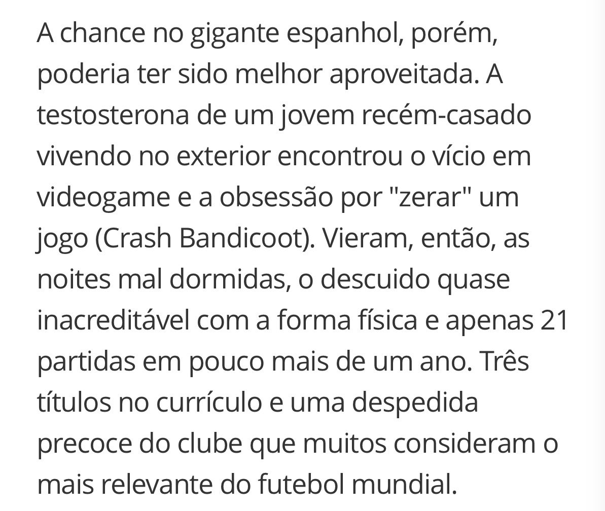 pô o Zé Roberto atribuindo o fracasso no Real Madrid ao vício em CRASH BANDICOOT me pegou na curva