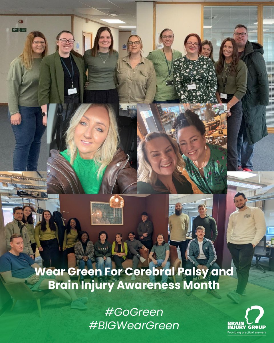 braininjurygrp's tweet photo. A big thank you to everyone who has joined us today for the #BIGWearGreen for Cerebral Palsy and Brain Injury Awareness Month and helping us raise £420 so far for @gympanzeesuk.

If you'd like to make a donation, please follow the link below:

https://t.co/RDp4MRFuhh

#GoGreen https://t.co/jnqNExBwaA