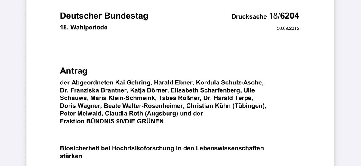 Prof. Dr. Wiesendanger erinnert daran, dass vor 10 Jahren in Deutschland eine Diskussion über die Regulierung von Hochrisikoforschung geführt wurde &amp; von <a href="/GrueneBundestag/">Grüne im Bundestag 🇪🇺🏳️‍🌈</a> 2015 auch ein Antrag hierzu gestellt wurde
dserver.bundestag.de/btd/18/062/180…
- der allerdings abgelehnt wurde.