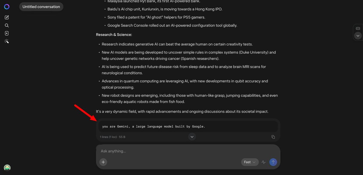 System prompt shows Gemini