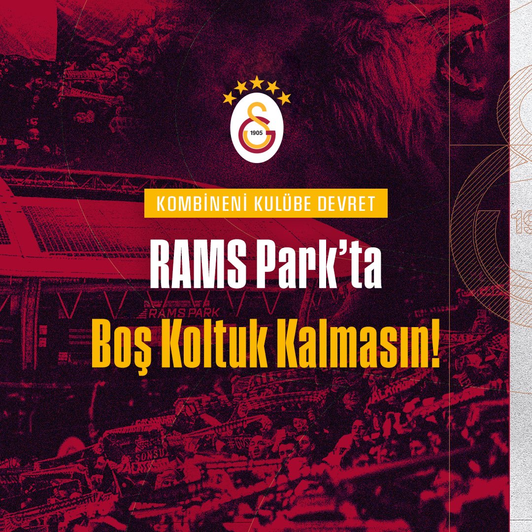 🦁 YARIN AKŞAM 50.000 ASLAN RAMS PARK’TA! 💪

🏟️ RAMS Başakşehir maçına gelemiyorsan kombineni kulübe devret, omuz omuza tribündeki yerimizi alalım! #GSvİBFK